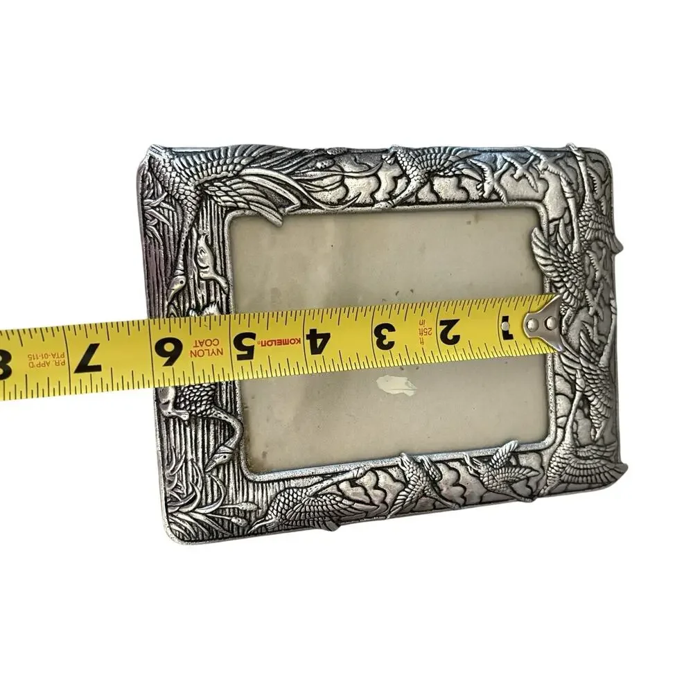 Vintage 1987 Arthur Court Geese Picture Frame: Antiqued Aluminum, 4”x5” Window